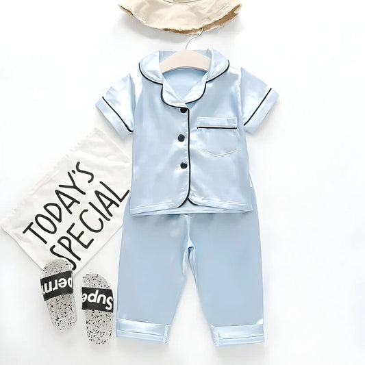 Sky Blue Satin Co-ord Set for Boys and Girls