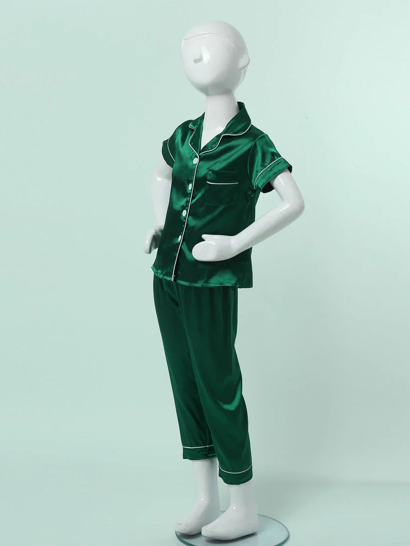 Green Satin Co-ord Set for Boys and Girls
