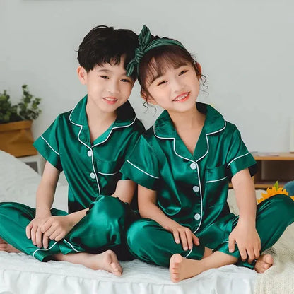 Green Satin Co-ord Set for Boys and Girls