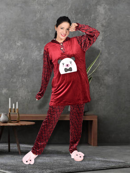 Imported Winter Nightsuite Heavy Stuff Dress for Girls(Maroon)